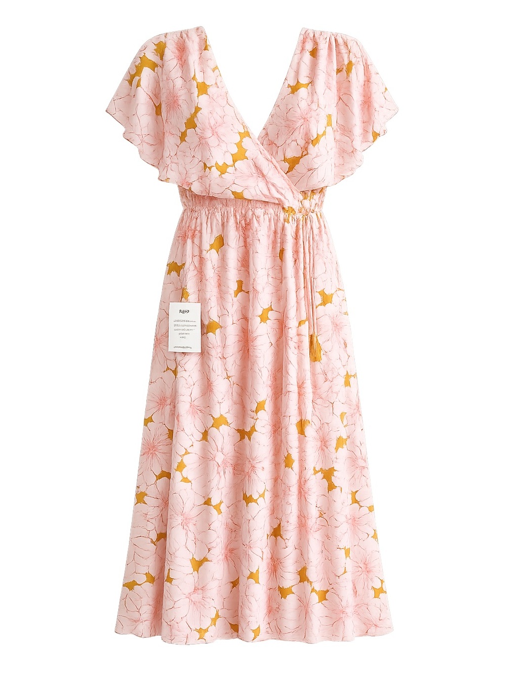 NWT DR2 by Daniel Rainn Size Large Pink Gold Floral Faux Wrap Maxi Dress